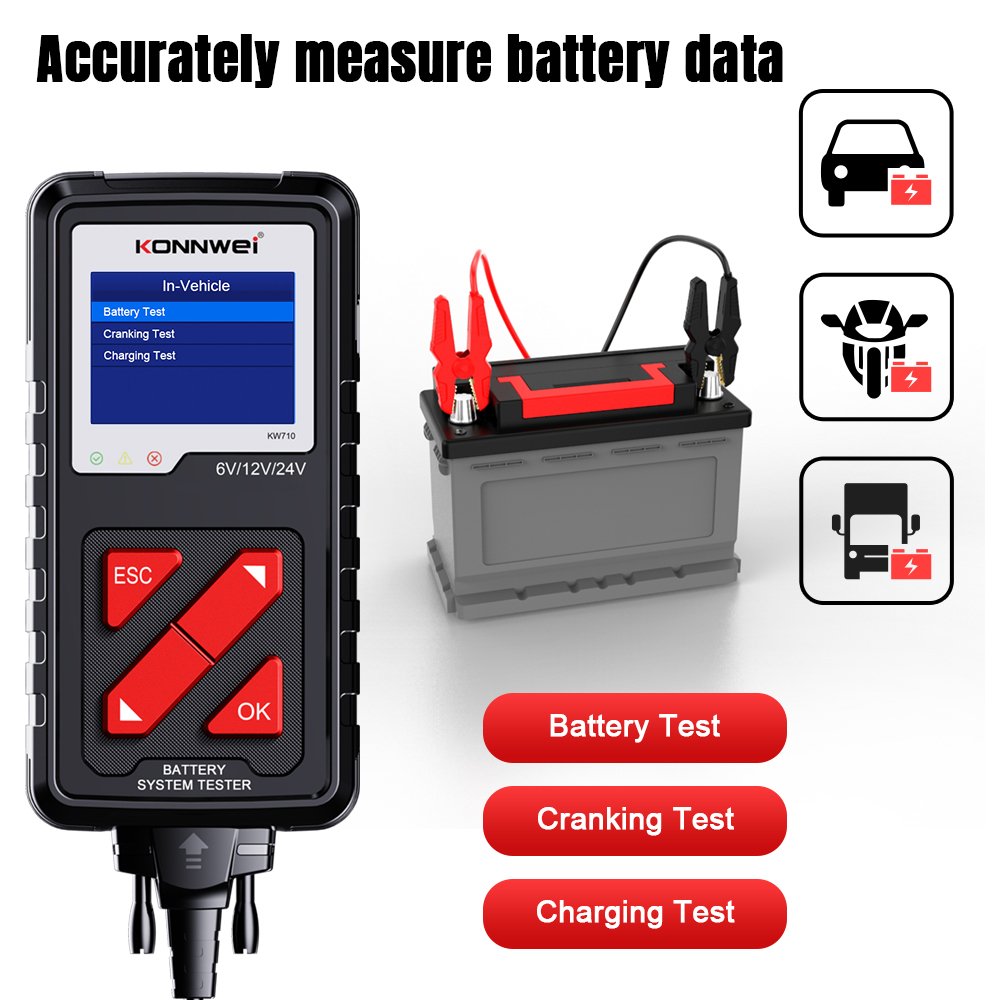 24v12v 6v Car Battery Tester Konnwei KW710 Car Battery Cranking Charge Tester and Alternator Analyzer
