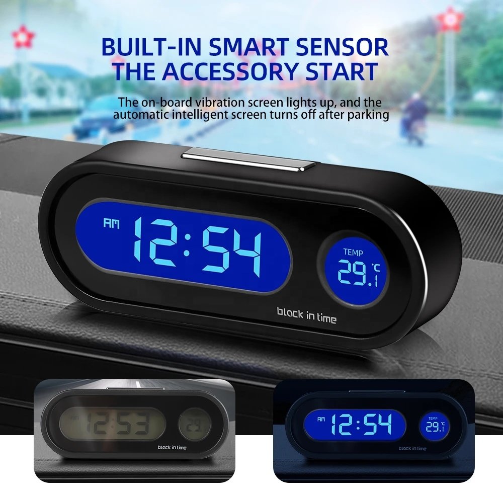Portable 2 in 1 Car LED Screen Clock Digital LCD Clock & Temperature Display Electronic Clock Thermometer With NO Battery