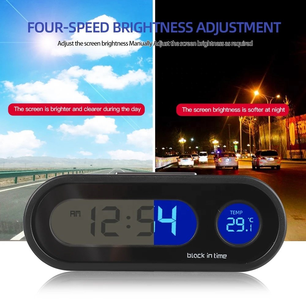 Portable 2 in 1 Car LED Screen Clock Digital LCD Clock & Temperature Display Electronic Clock Thermometer With NO Battery