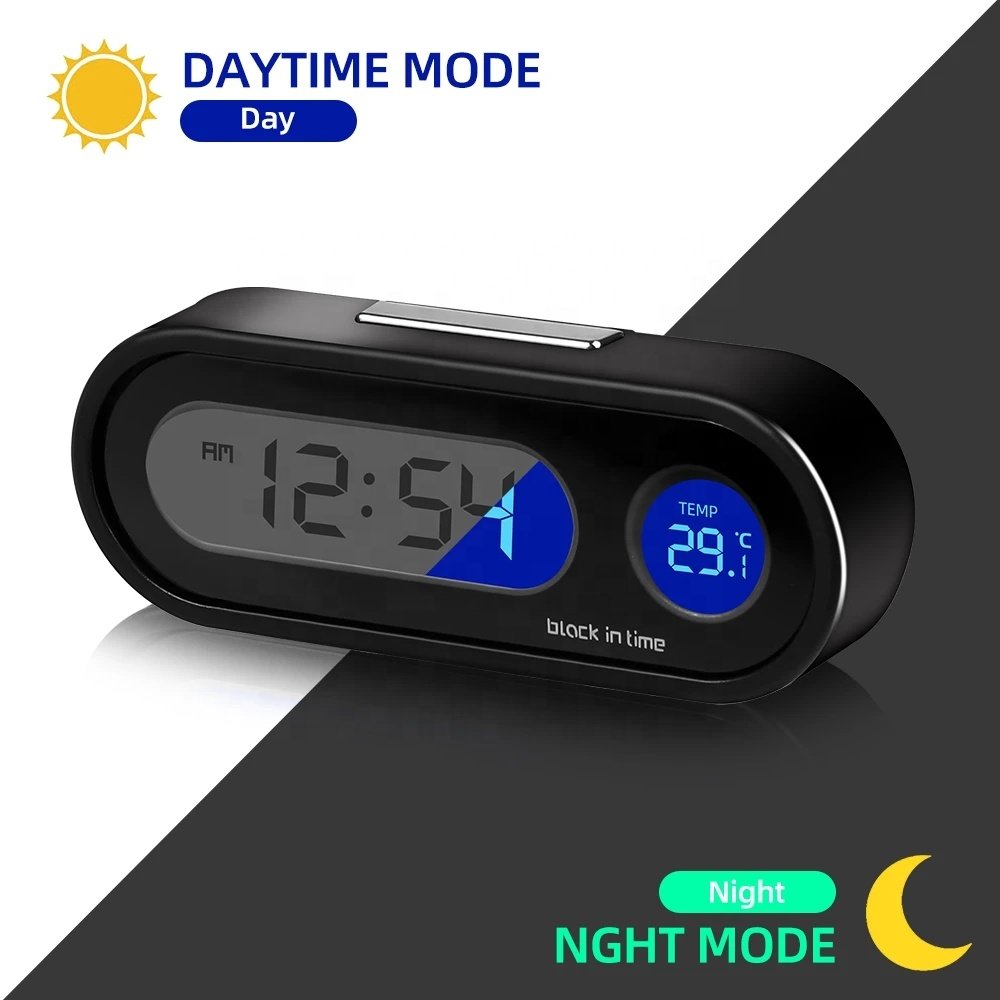 Portable 2 in 1 Car LED Screen Clock Digital LCD Clock & Temperature Display Electronic Clock Thermometer With NO Battery