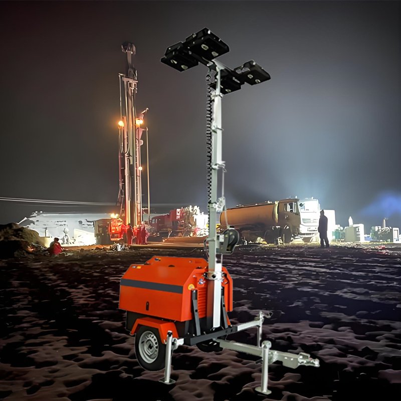 Durability Fuel Efficiency Mobile Trailer Light Tower for Mining Sports Event 5.2kW 6kW Output 50/60hz Silent for Infrastructure
