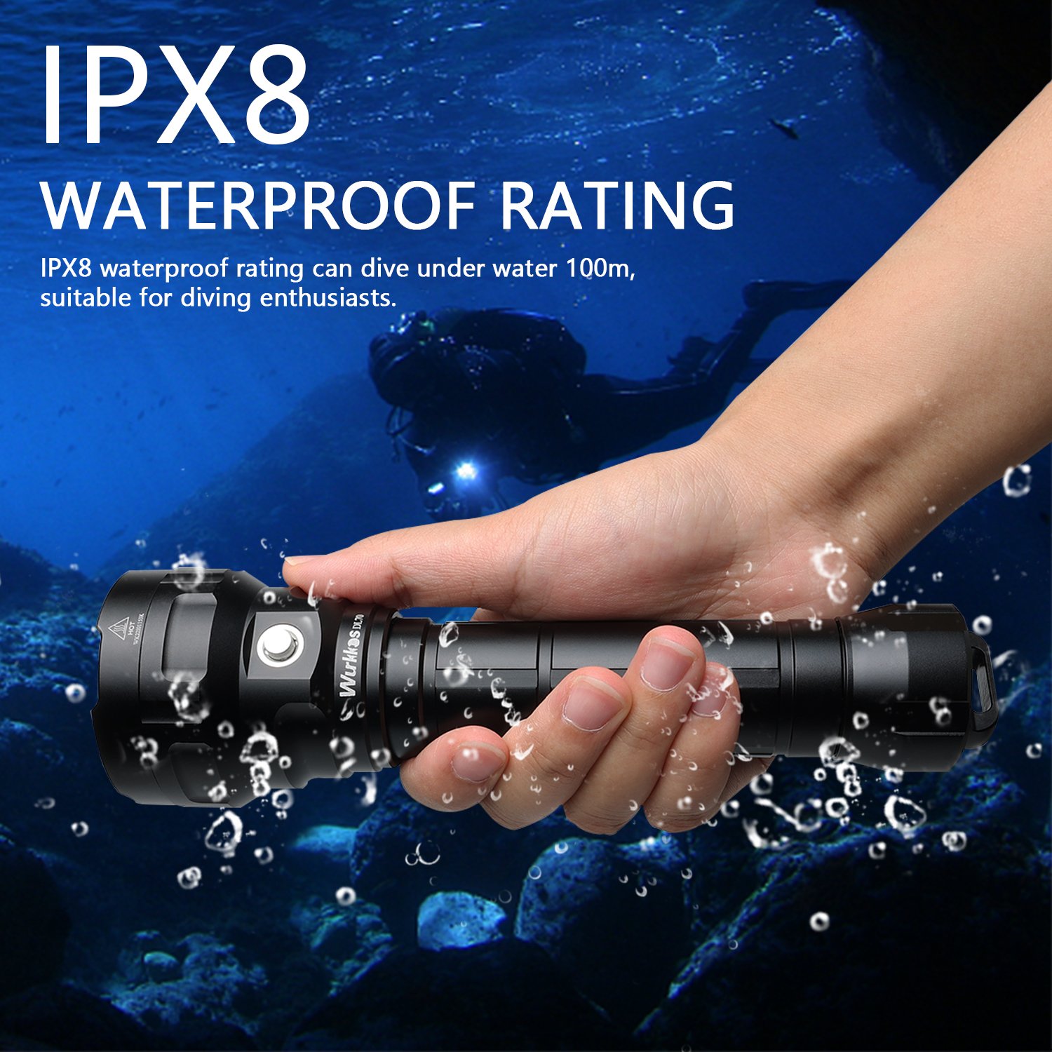 Wurkkos DL70 13000lumen Super Bright Powerful High Power Aluminum Waterproof LED Diving Torch Flashlight