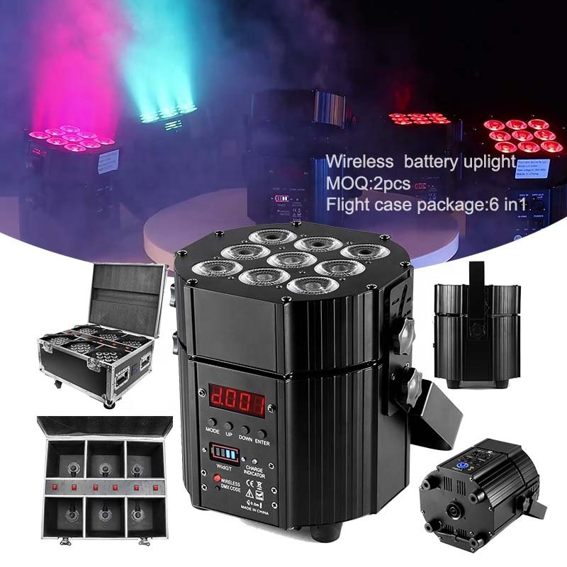 9x12W RGBWA UV 6in1 LED Uplight Battery Wireless DMX Par Can Light for DJ Disco Weddings KTV & Landscape Beam Effect