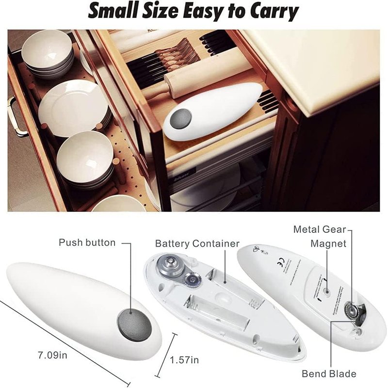 Kitchen Gadget One-Touch Portable Custom Bottle Openers Smooth Edge Mini Handheld Automatic Jar Opener Auto Electric Can Opener