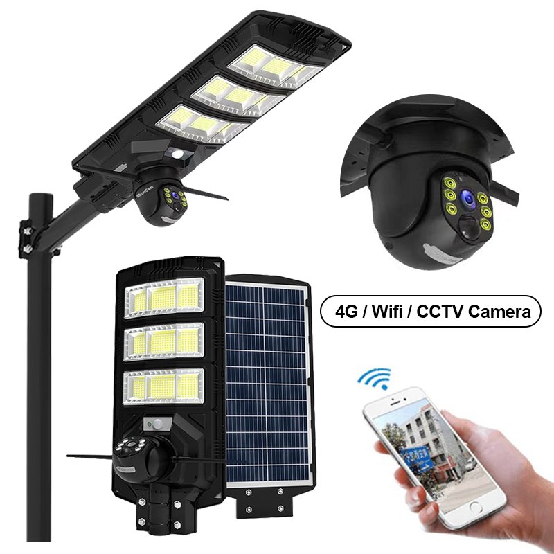 All in One 4G CCTV Solar Street Light ABS Housing Waterproof IP65 100W-600W Integrated LED 200W Solar Camera Road Application