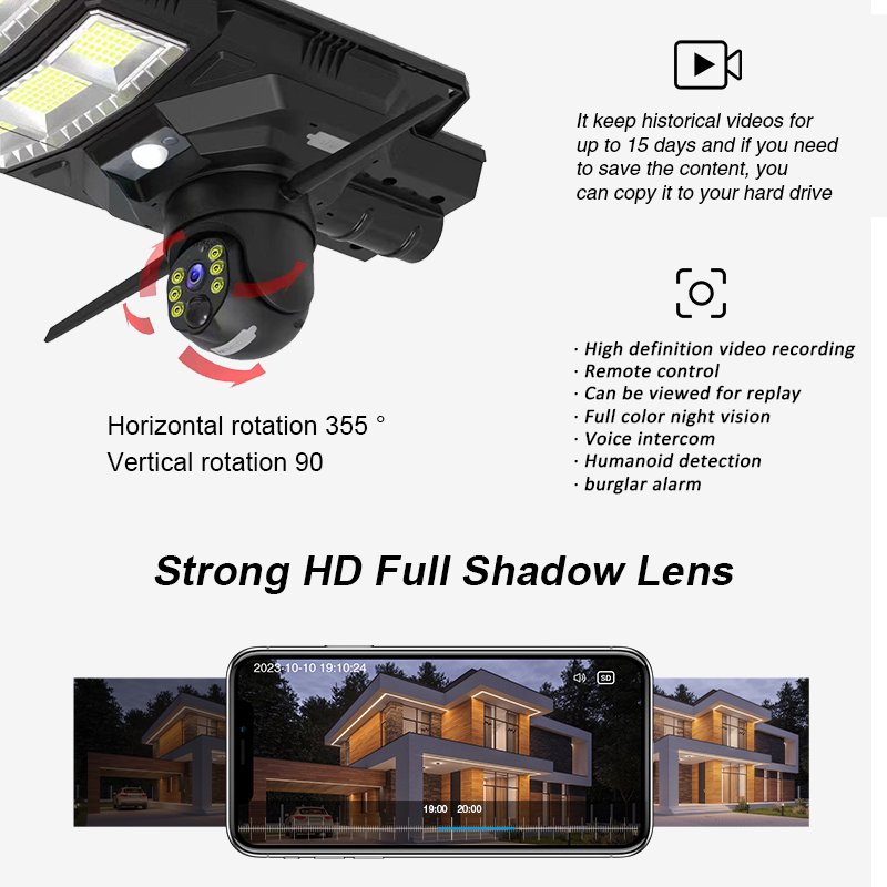 All in One 4G CCTV Solar Street Light ABS Housing Waterproof IP65 100W-600W Integrated LED 200W Solar Camera Road Application