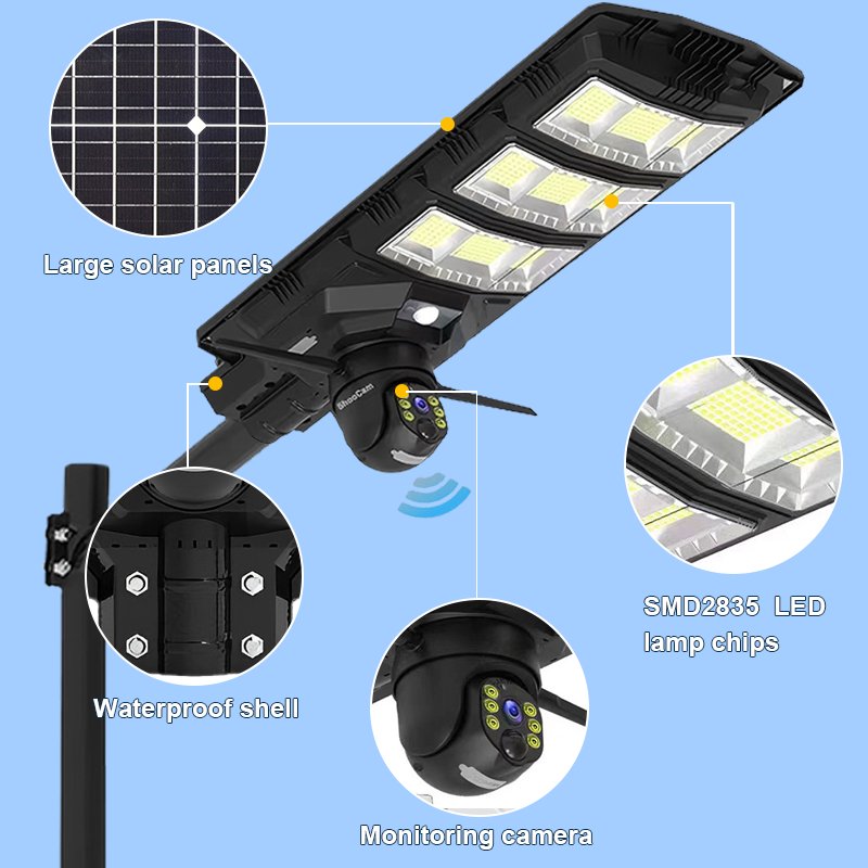 All in One 4G CCTV Solar Street Light ABS Housing Waterproof IP65 100W-600W Integrated LED 200W Solar Camera Road Application