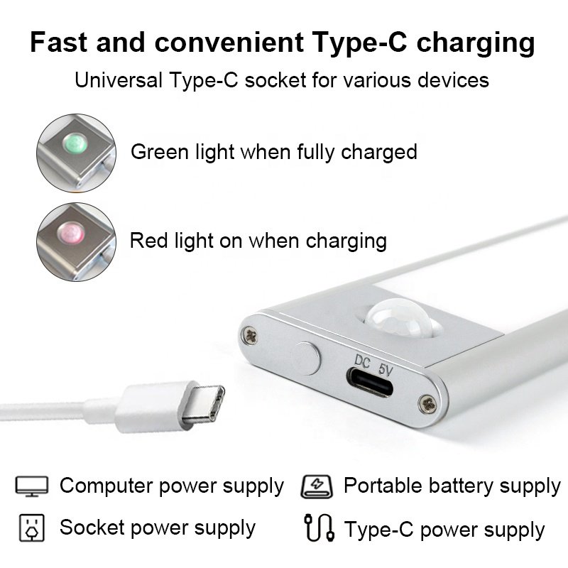 Modern 5V LED Night Light Motion Sensor Battery-Powered Kitchen Closet Hallway Bedroom Staircase Cabinet Lighting Aluminium