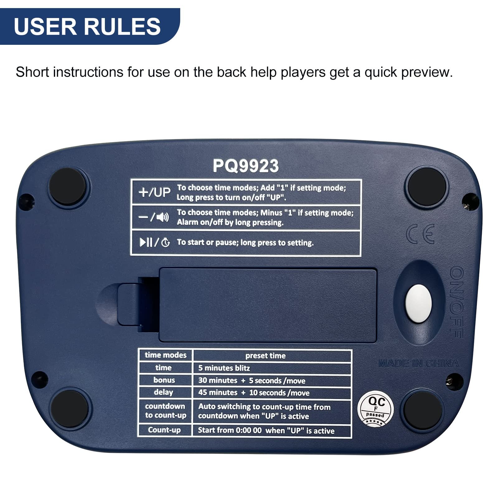Blue Chess Clock Large Digital Chess Timer for Chess Board Game with Counting Up-Down & Auto up