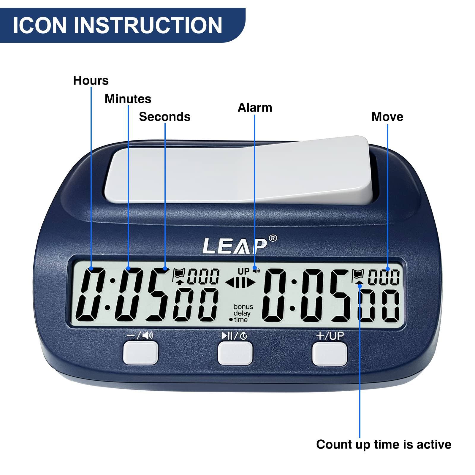 Blue Chess Clock Large Digital Chess Timer for Chess Board Game with Counting Up-Down & Auto up
