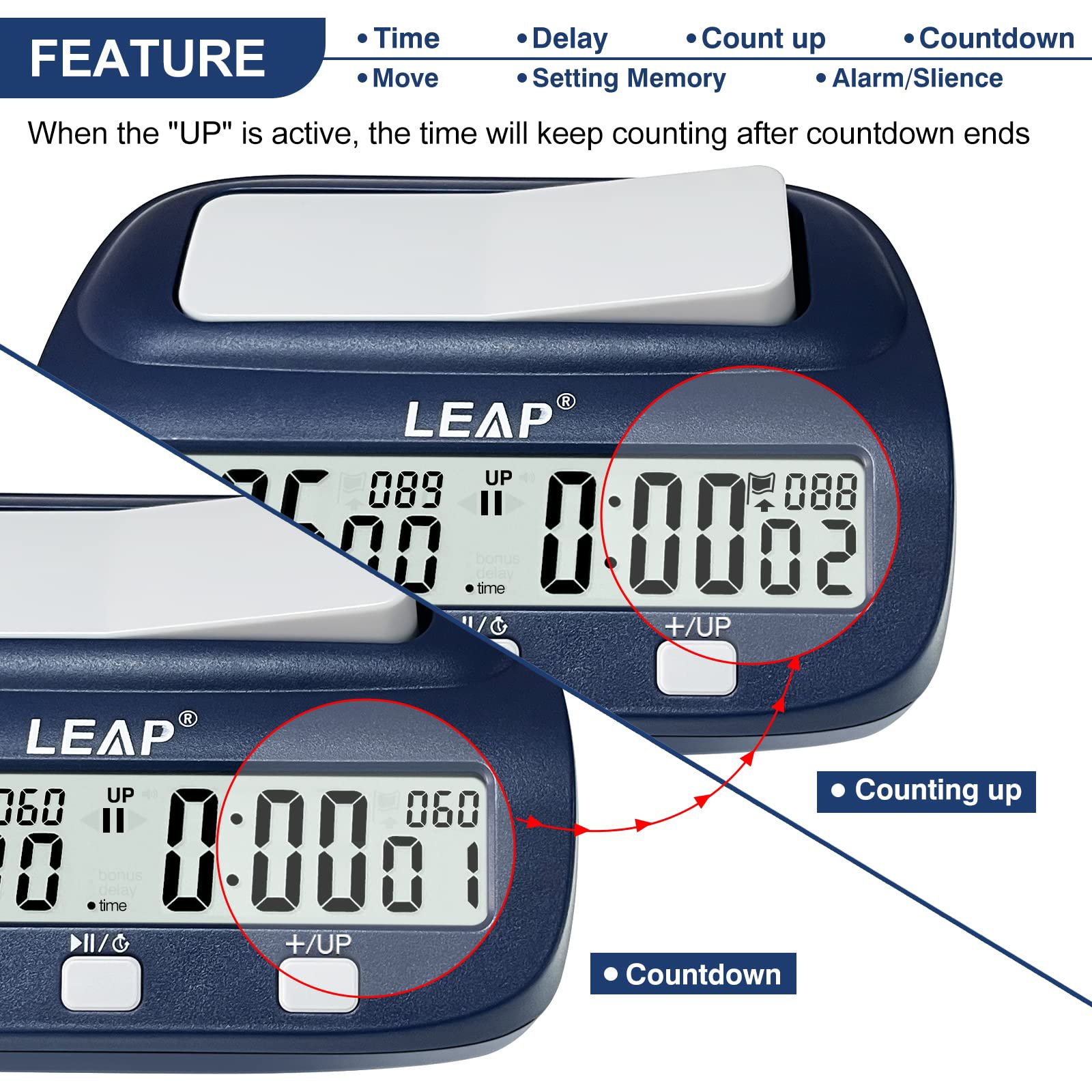 Blue Chess Clock Large Digital Chess Timer for Chess Board Game with Counting Up-Down & Auto up