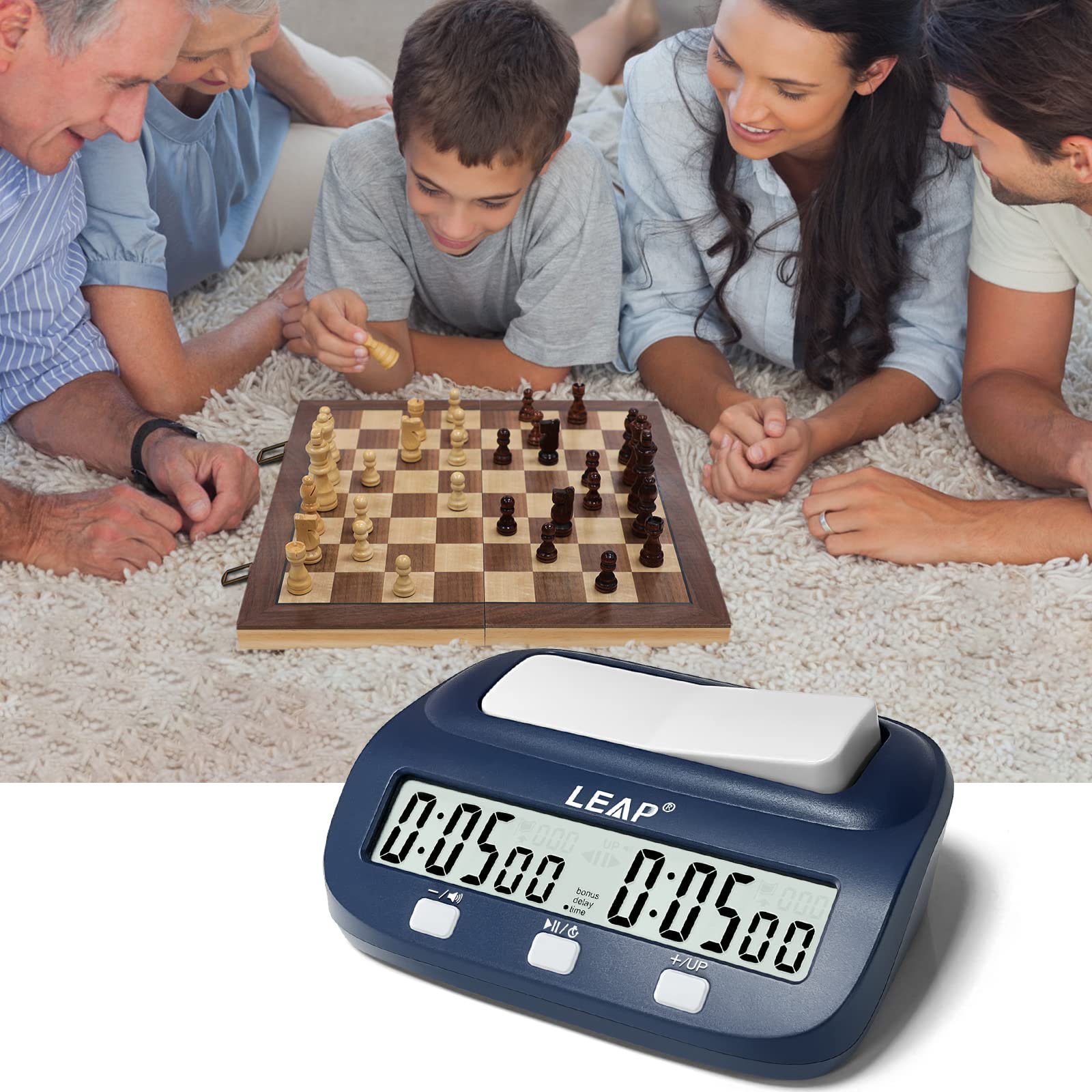 Blue Chess Clock Large Digital Chess Timer for Chess Board Game with Counting Up-Down & Auto up