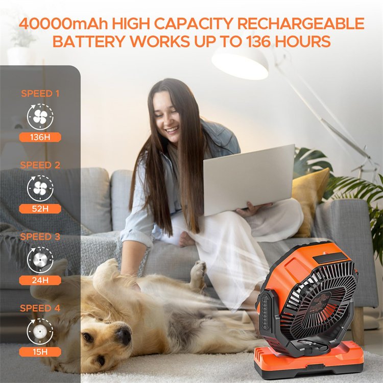 Camping Fan for Tent 40000mAh Oscillating Rechargeable Battery With Remote Light Hook Auto Oscillation Outdoor Fan for Camping