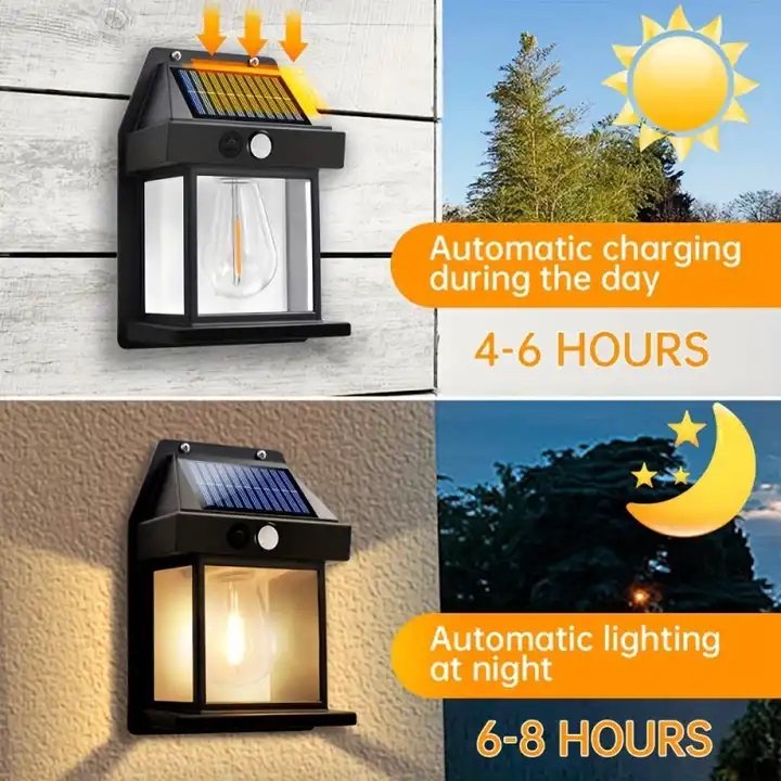 Solar Wall Lamp Small Retro Decoration Energy Saving Waterproof Motion Sensor LED Light Bulb Household Garage Solar Lighting