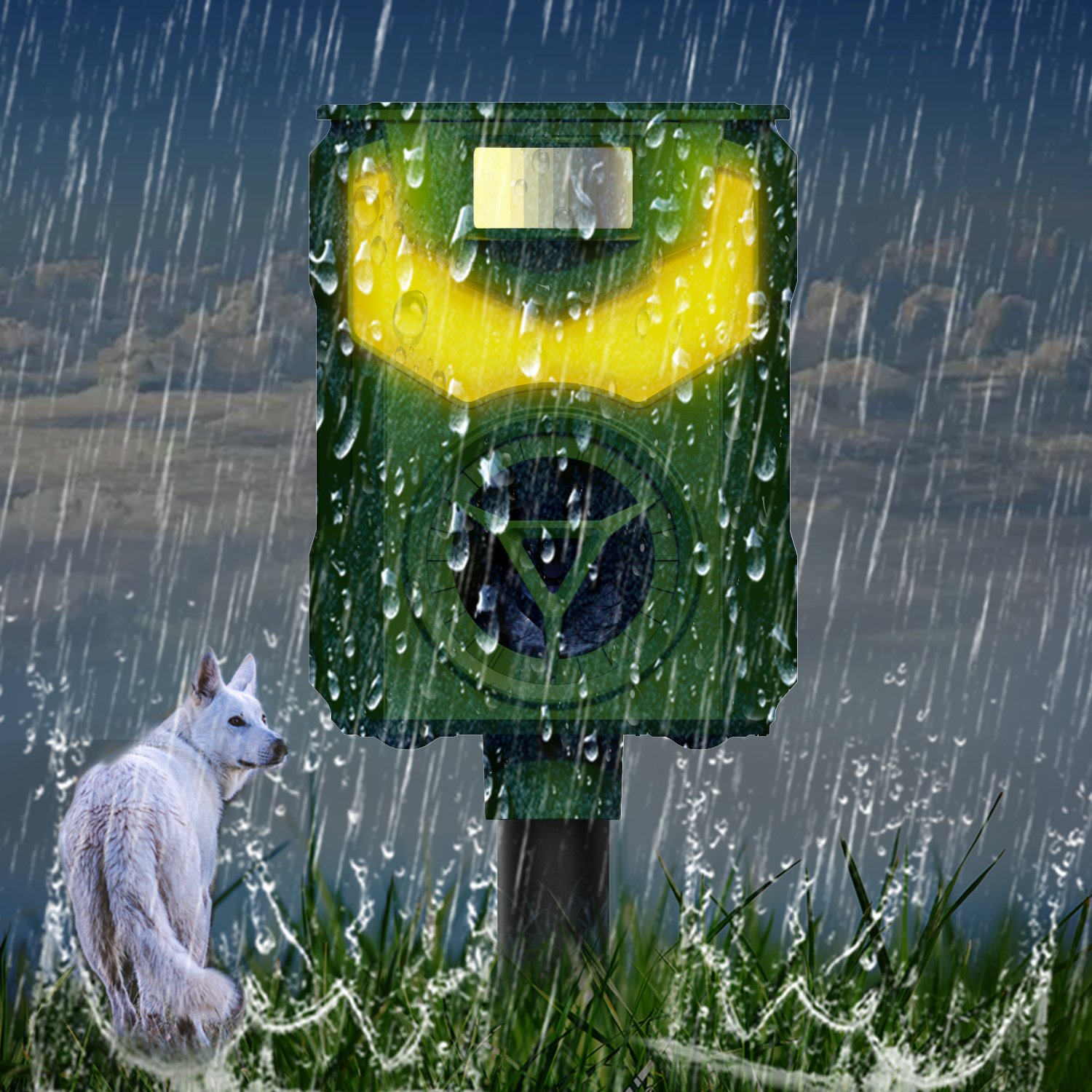Upgraded Solar Animal Repeller Ultrasonic Deer Repellent Devices with Motion Sensor and Flame Light Cat Repellent Outdoor