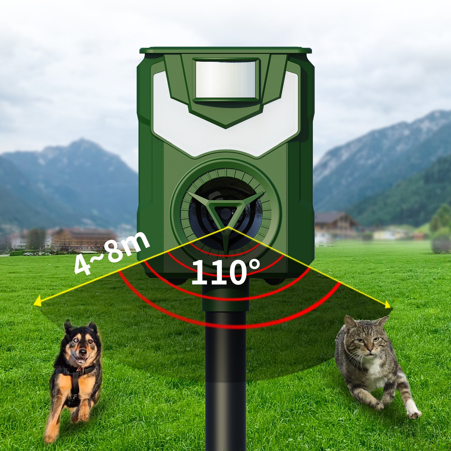 Upgraded Solar Animal Repeller Ultrasonic Deer Repellent Devices with Motion Sensor and Flame Light Cat Repellent Outdoor