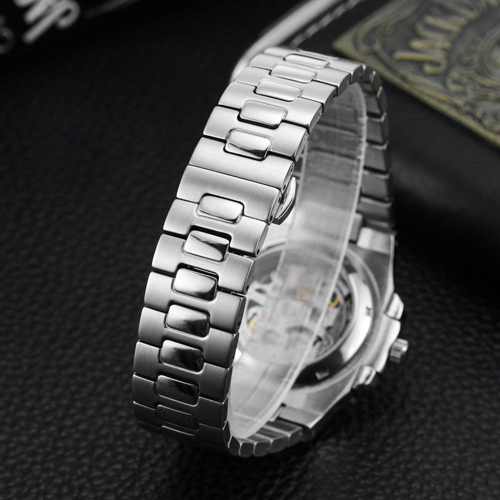 Luxury Classic Business Square Skeleton Mechanical Wristwatch Stainless Steel Band Automatic Watches Men Wrist