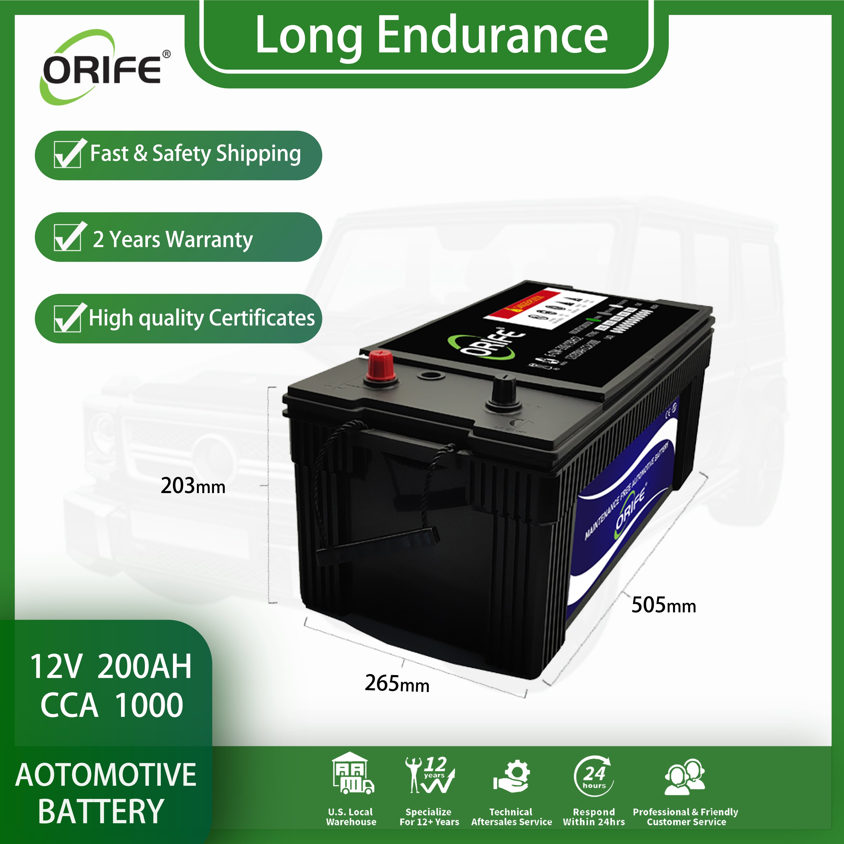 ORIFE RE Electric Golf 6-QW-200 190H52 All Types Nissan 12V 200AH Auto Car Battery