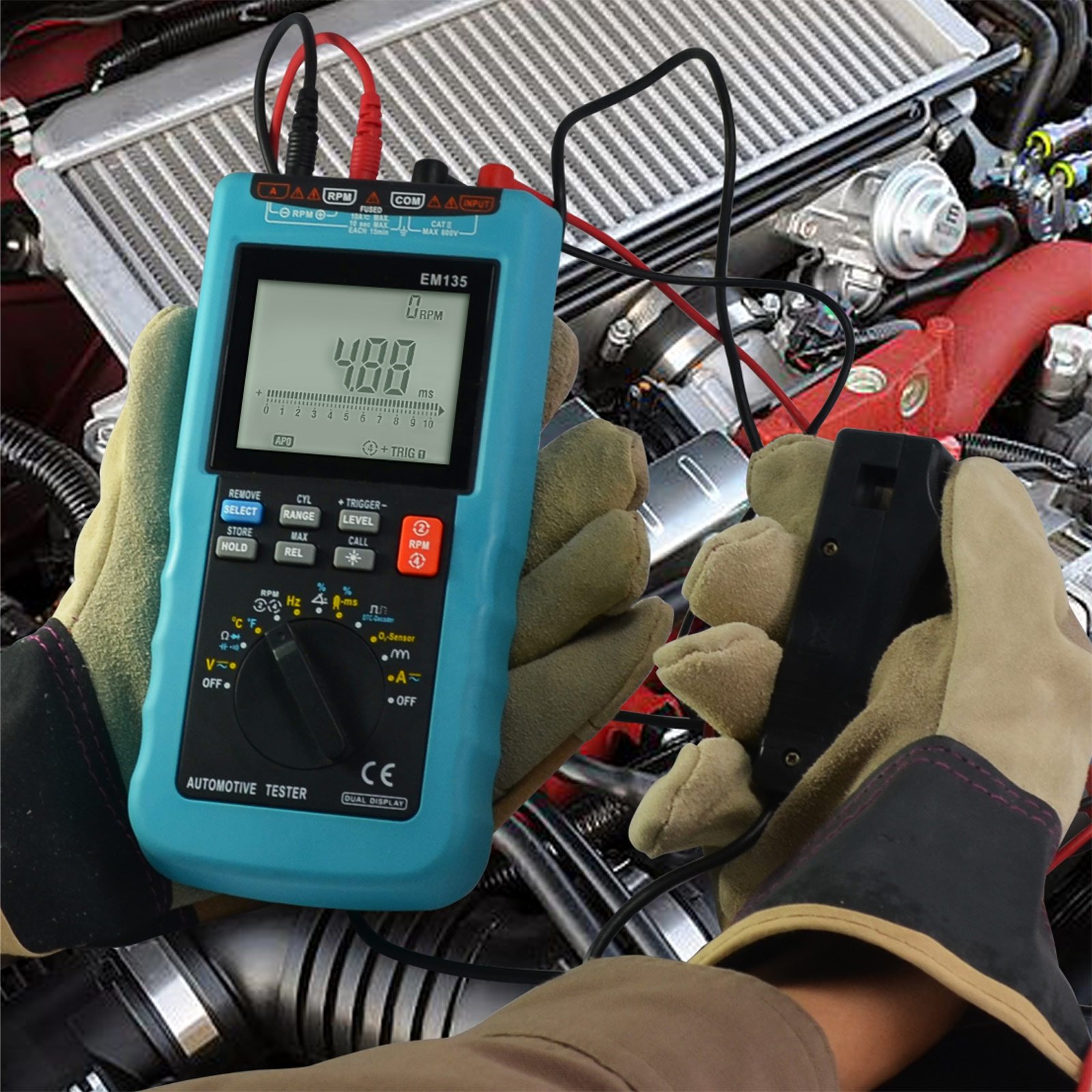 Allosun EM135 Car Diagnostic Tool Digital Automotive Multi-meter Car Engine RPM Tester Dwell Angle Car Alternator Tester
