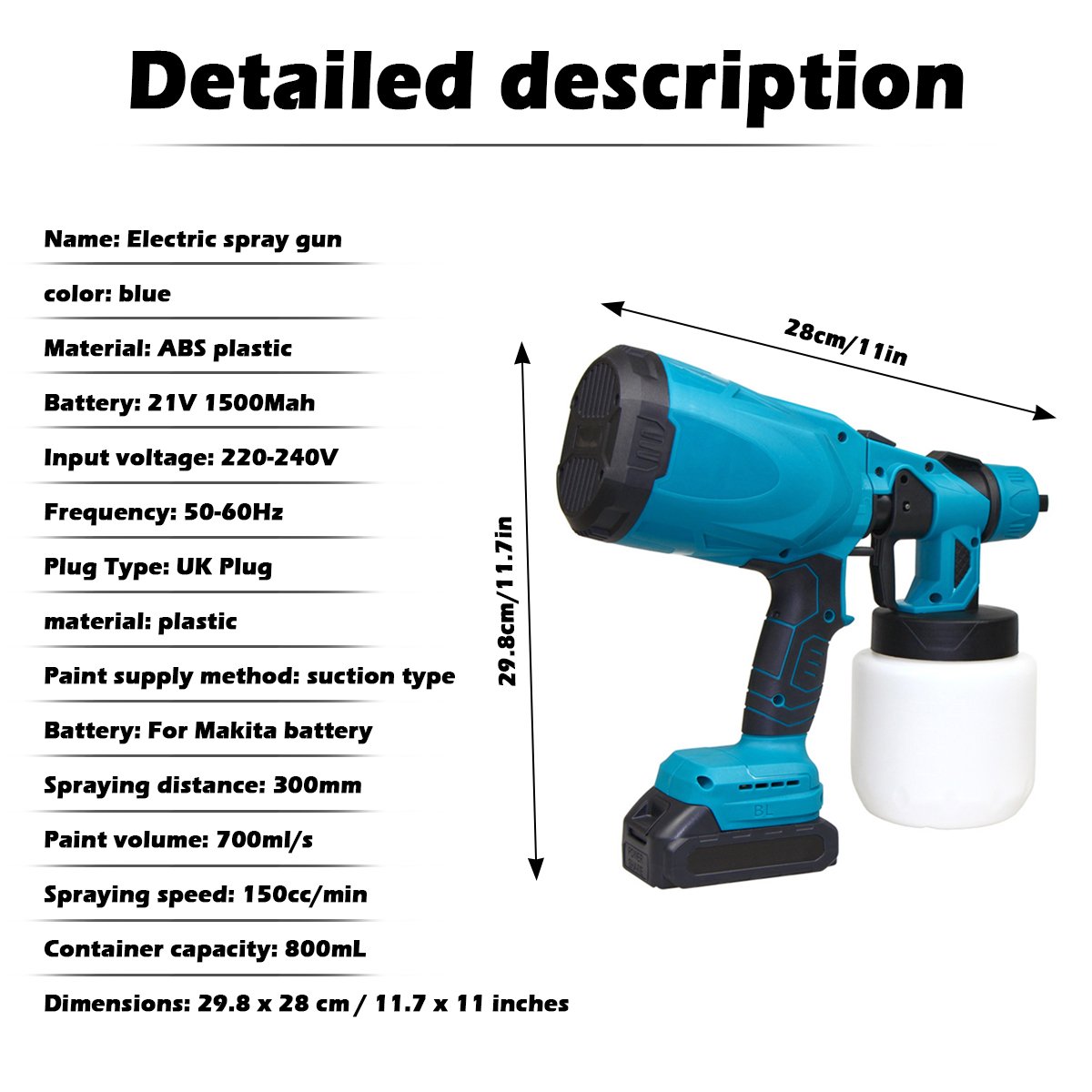 800ML Electric Spray Gun Cordless Paint Sprayer Auto Furniture Coating Airbrush Compatible for Makita 18V Battery Gun Airbrush