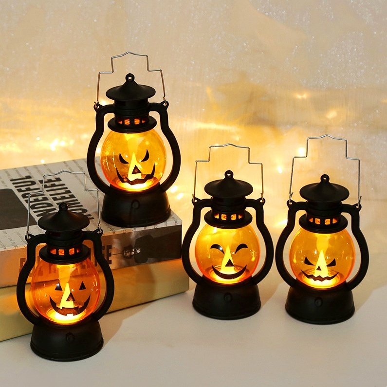 Outdoor Halloween Decor Light Lantern with Halloween Pumpkin Small LED Candles Light for Party Bar