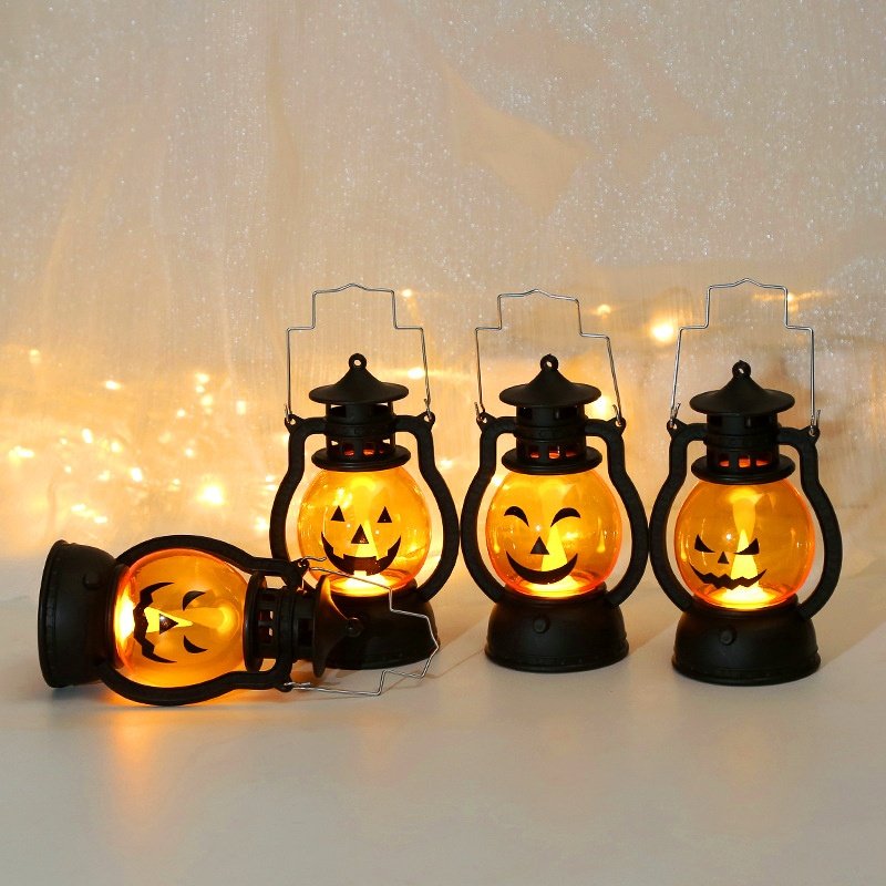 Outdoor Halloween Decor Light Lantern with Halloween Pumpkin Small LED Candles Light for Party Bar