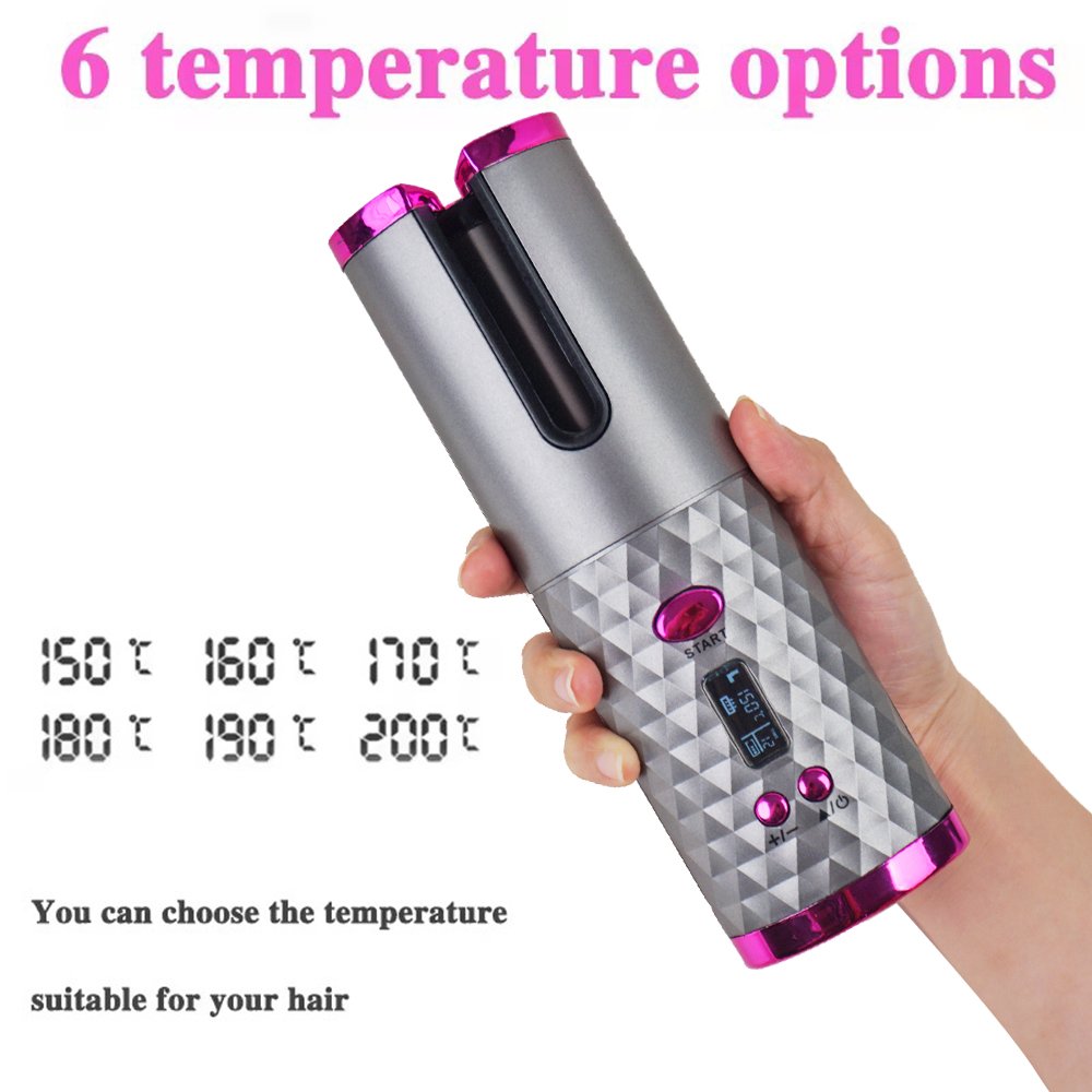 Automatic Curling Iron Cordless Hair Curler Rechargeable Rotating Curling Iron Curling Wand Detangle Scald-Free Hair Curlers