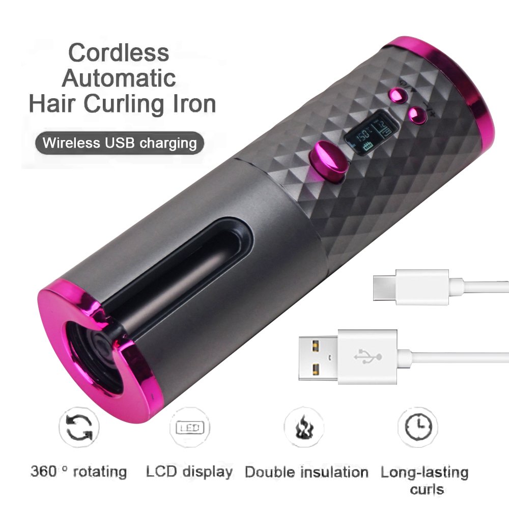 Automatic Curling Iron Cordless Hair Curler Rechargeable Rotating Curling Iron Curling Wand Detangle Scald-Free Hair Curlers