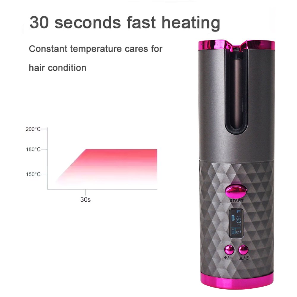 Automatic Curling Iron Cordless Hair Curler Rechargeable Rotating Curling Iron Curling Wand Detangle Scald-Free Hair Curlers