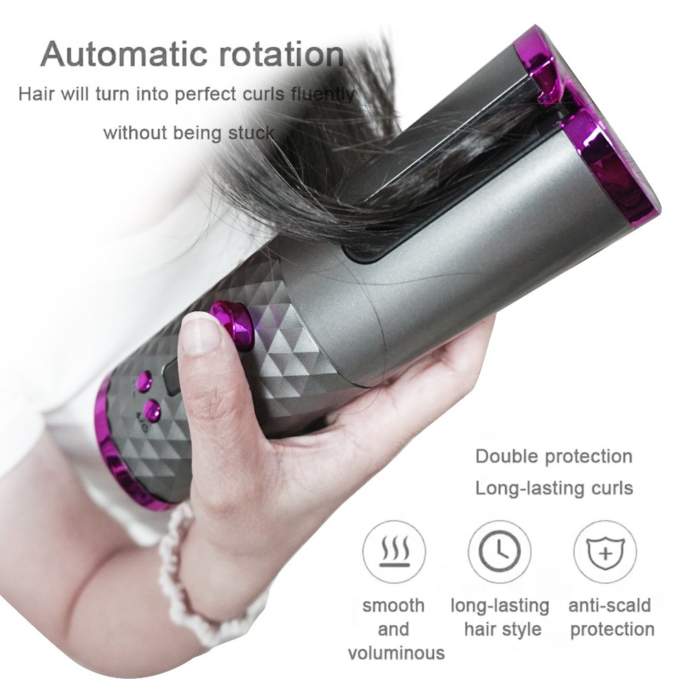 Automatic Curling Iron Cordless Hair Curler Rechargeable Rotating Curling Iron Curling Wand Detangle Scald-Free Hair Curlers