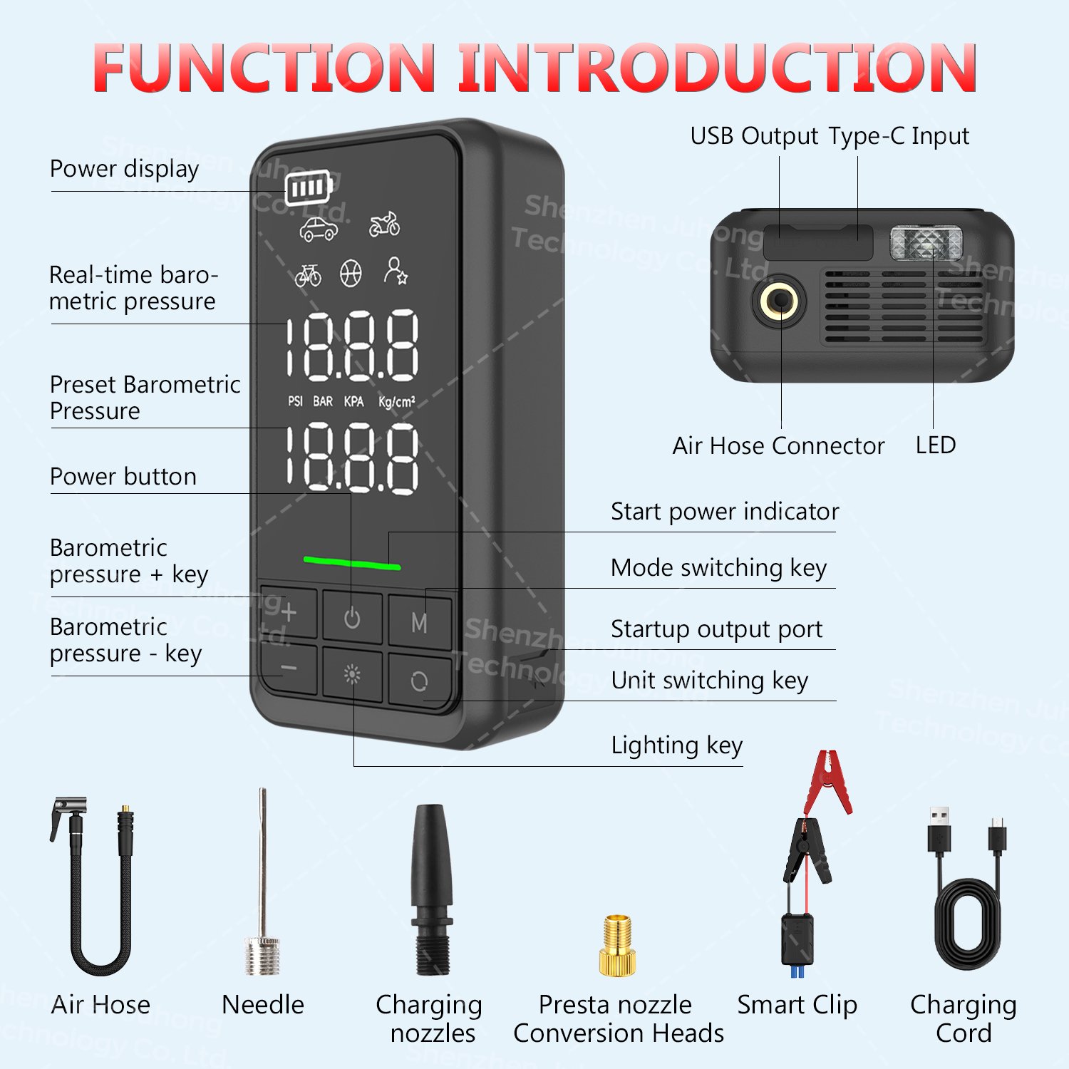 Portable Booster Car Battery Auto Power Banks 1000A 4 In 1 Car Jump Starter With Air Compressor