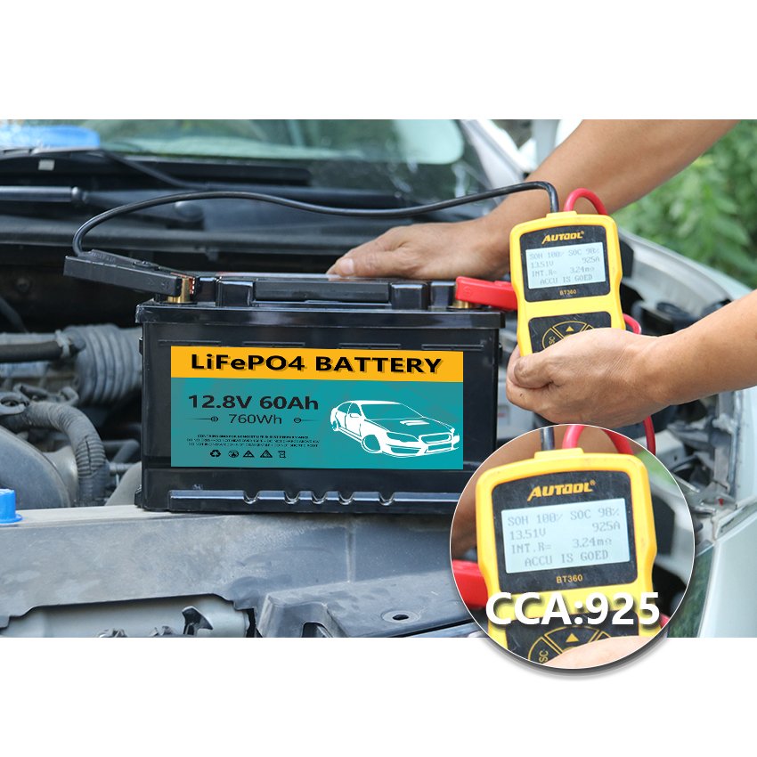 12.8V60Ah LiFePO4 DJS High Quality Maintenance Free 12v Car Battery 60ah for Truck Start Rechargeable CCA800 DIN Type 60Ah