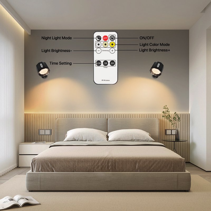 3 Brightness 3 Colors Cordless Wall Light Recharging Battery Operated Wall Mounted Lamp Rotate Magnetic Remote LED Wall Sconces