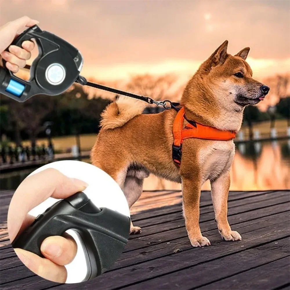 Pet Automatic Retractable Leash Dog Leash Night Lighting Travel Pet Leash Have 1PC Garbage Bag Traction Rope for Night Walking