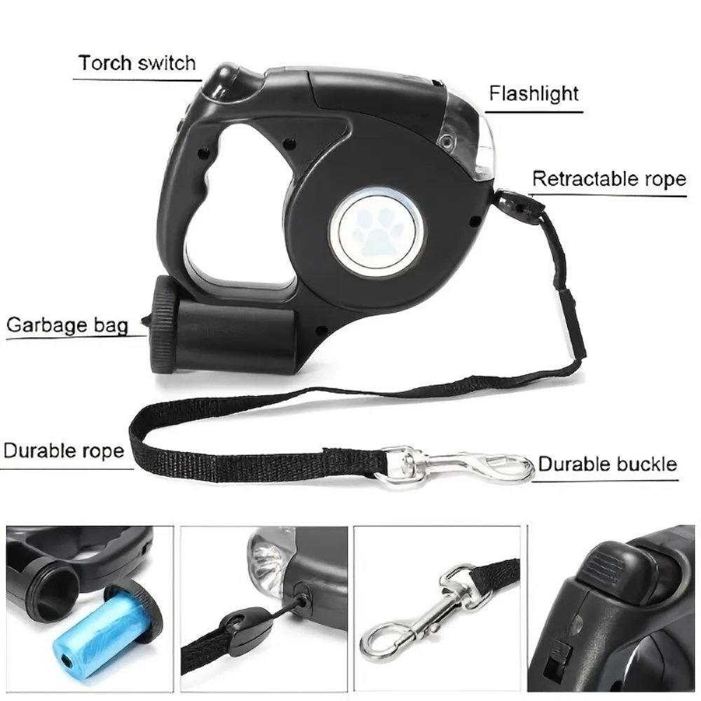 Pet Automatic Retractable Leash Dog Leash Night Lighting Travel Pet Leash Have 1PC Garbage Bag Traction Rope for Night Walking