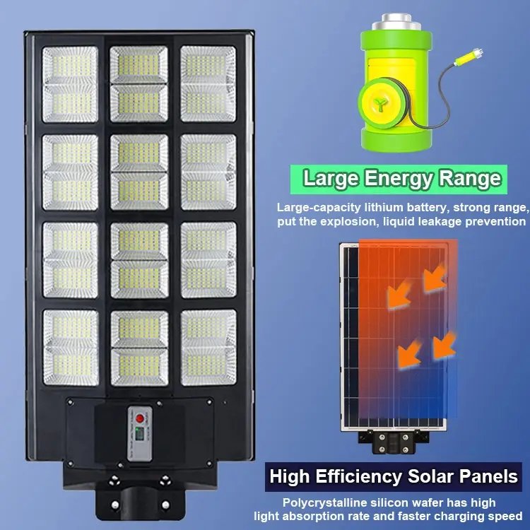 1200W 1500W 2000W Solar Street Lamp Ultra-high Power Outdoor ABS PC Large Capacity Battery All in One Solar LED Street Light