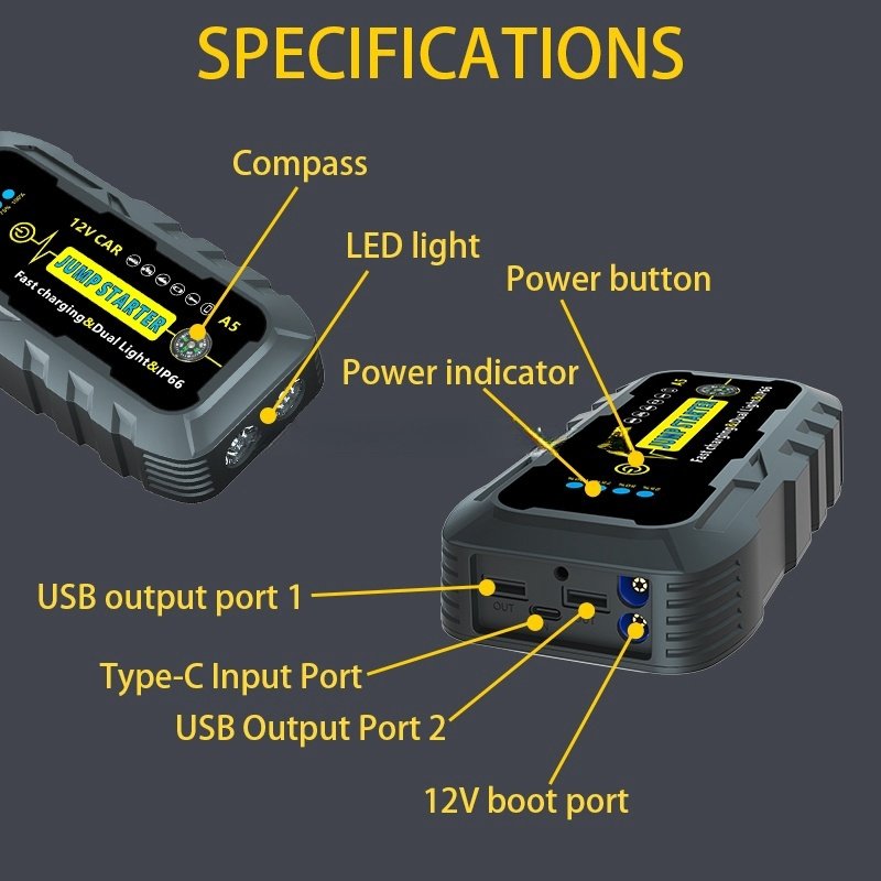 2025 New Arrival Portable 12V Emergency Car Jump Starter Battery Booster Power Bank For Truck For Car & Vehicle Jump Start