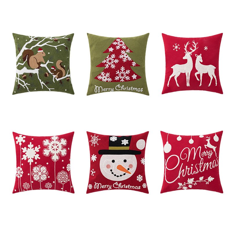 Home Decor High Quality Crewel Embroidery Christmas Pillow Case Sofa Cushion Cover