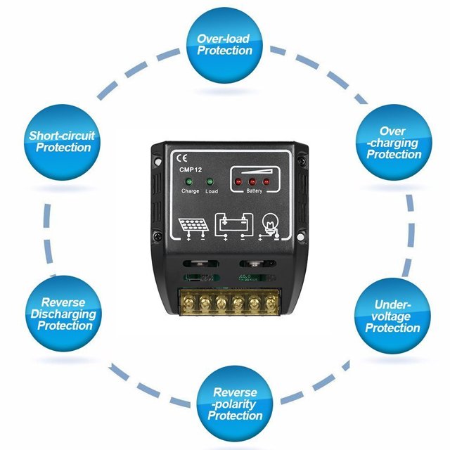 CMP12 10A Solar Charge Controller 12/24V Solar Panel Battery Charger Controller Auto Work Solar Batteries Charge Discharge