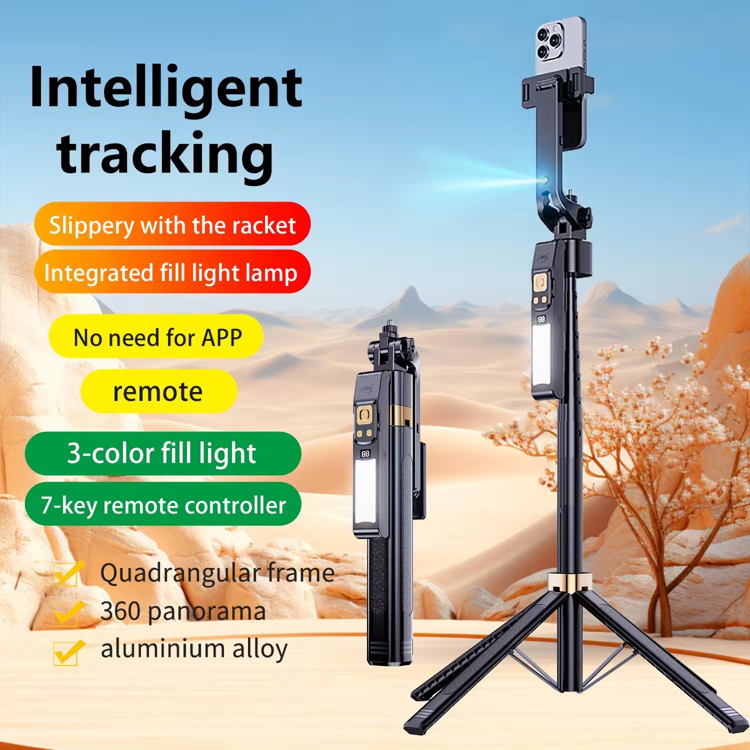 Original Factory 360° Face Tracking Selfie Stick 180CM Extended Height Rotation Tracking Gimbal with Fill Light Handle CL12