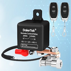 Remote Battery Disconnect Switch 12V 200A Car Kill Switch Anti-Theft with Two Wireless Remote Control Relay Fobs