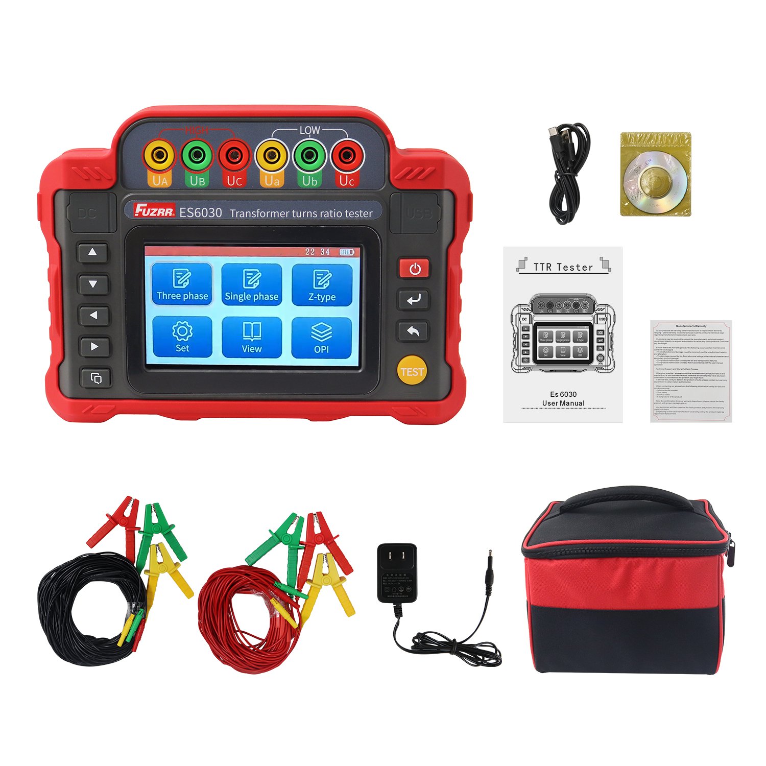 FUZRR ES6030 TTR Tester Voltage Transformer Winding Ration Tester Transformer Turns Ratio Tester