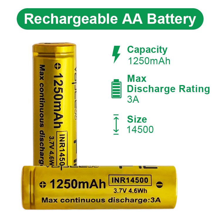 Vapcell INR14500 1250mAh F12 3A High Capacity 3.7V Li-lion Rechargeable Battery AA Size 14500 3.7v Batteries for Flashlights