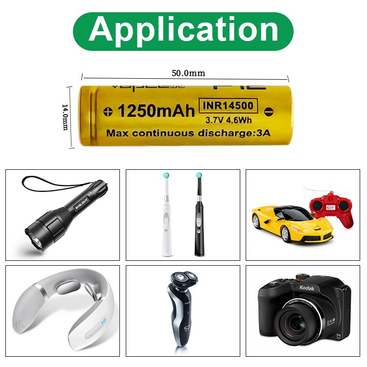 Vapcell INR14500 1250mAh F12 3A High Capacity 3.7V Li-lion Rechargeable Battery AA Size 14500 3.7v Batteries for Flashlights