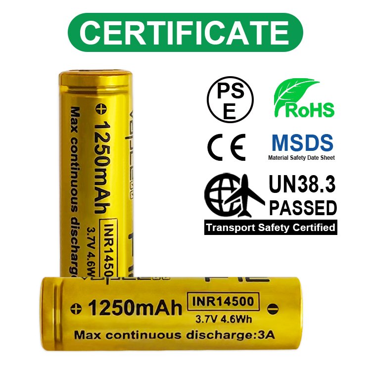 Vapcell INR14500 1250mAh F12 3A High Capacity 3.7V Li-lion Rechargeable Battery AA Size 14500 3.7v Batteries for Flashlights