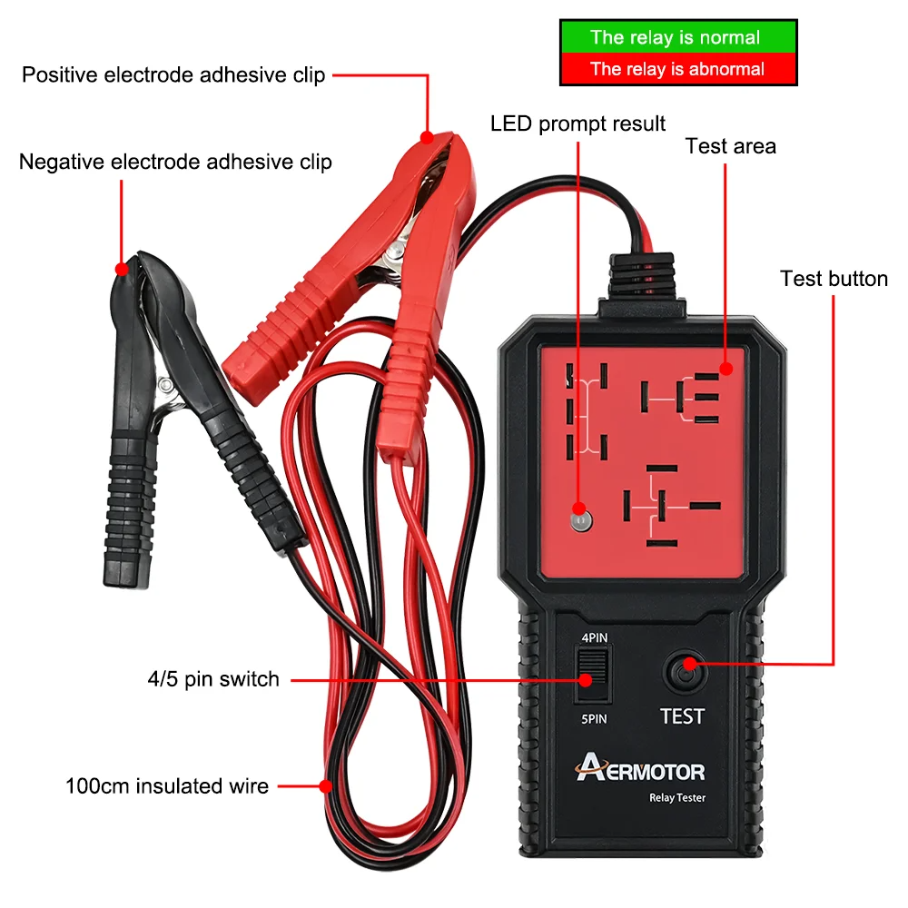 Original Aermotor 12V Car Relay Tester Electronic Automotive Relay Tester Battery Checker Alternator Analyzer Diagnostic Tool