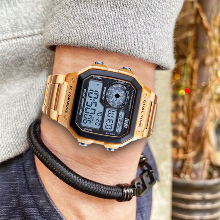 Stainless Steel Fashion Men's and Women's 40m Waterproof Electronic Watch LED Sports Leisure Men's and Women's Digital Watch