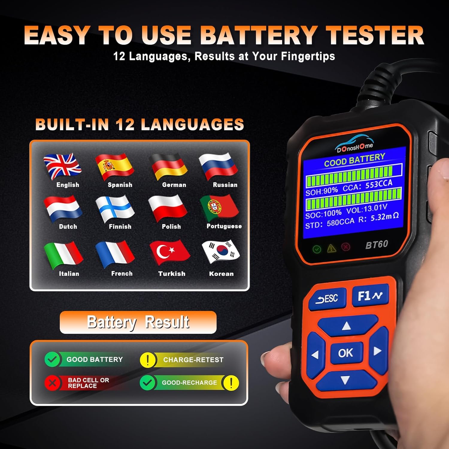 Universal 12v 24v Car Battery Tester Super Capacity Lithium Load Internal Resistance 2-in-1 Cranking Analyzer 100-3000 CCA