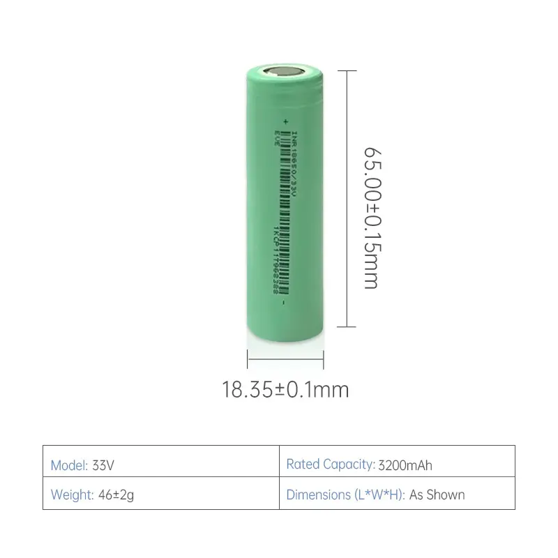 33V 18650 3300mAh 3.6V 10A Flat Top Rechargeable 3.7V Lithium Battery Cell Ideal for Battery Packs