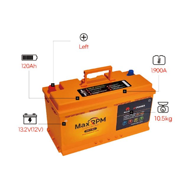 Korean Maxline Long Life Span Lithium Iron Phosphapate (LiFePO4) 12V Car Battery 120Ah Capacity 1,900CCA Performance MX P 95D